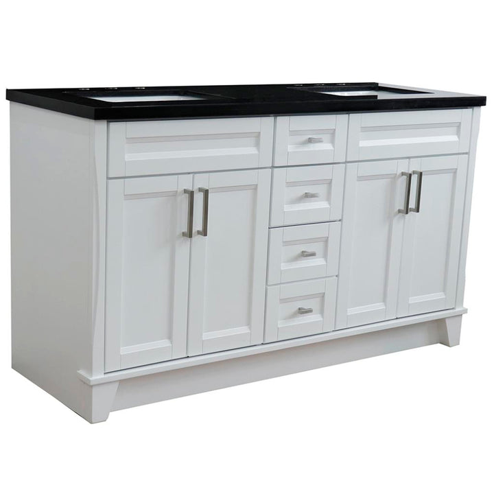 Bellaterra Terni 61" Double Vanity, White, Black Galaxy Granite Top/Rectangle Sink