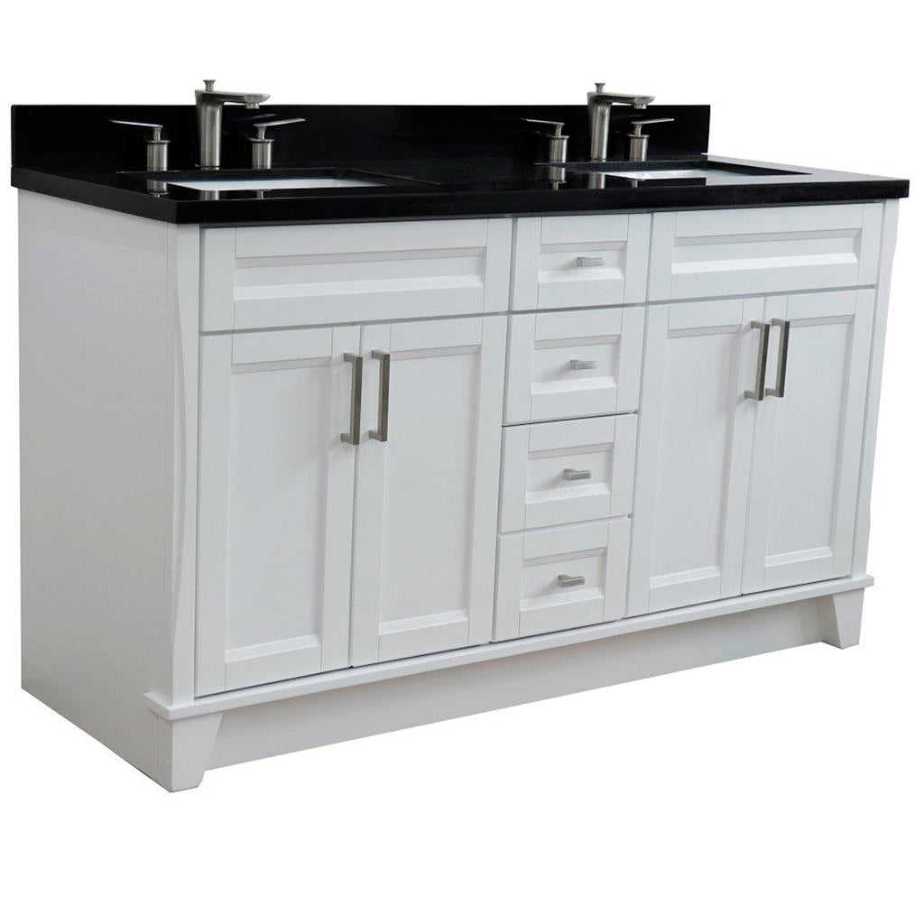 Bellaterra Terni 61" Double Vanity, White, Black Galaxy Granite Top/Rectangle Sink