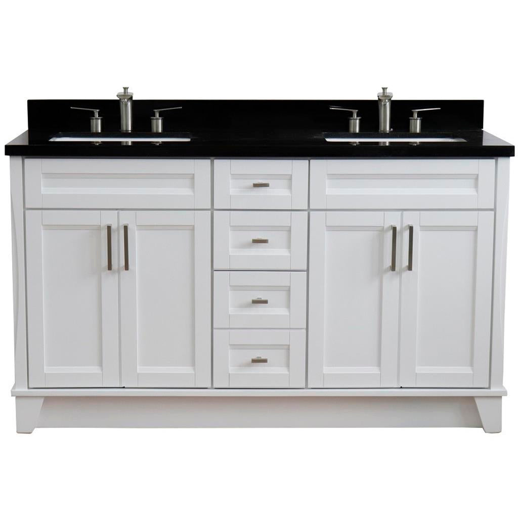 Bellaterra Terni 61" Double Vanity, White, Black Galaxy Granite Top/Rectangle Sink