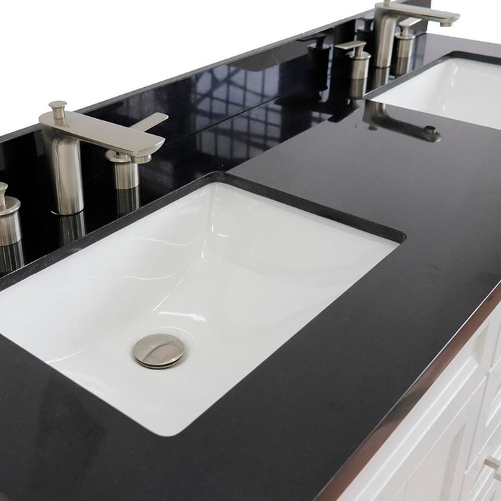 Bellaterra Terni 61" Double Vanity, White, Black Galaxy Granite Top/Rectangle Sink