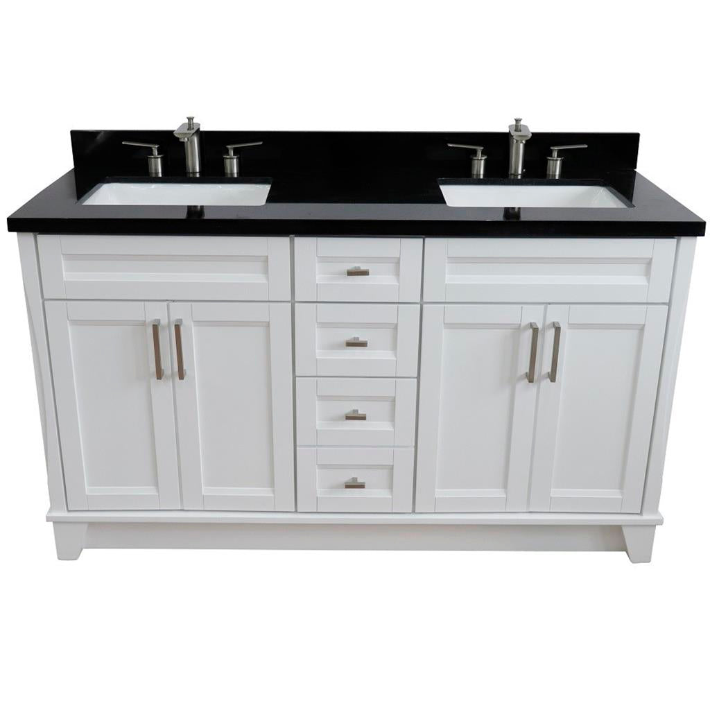 Bellaterra Terni 61" Double Vanity, White, Black Galaxy Granite Top/Rectangle Sink