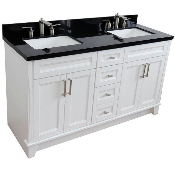 Bellaterra Terni 61" Double Vanity, White, Black Galaxy Granite Top/Rectangle Sink