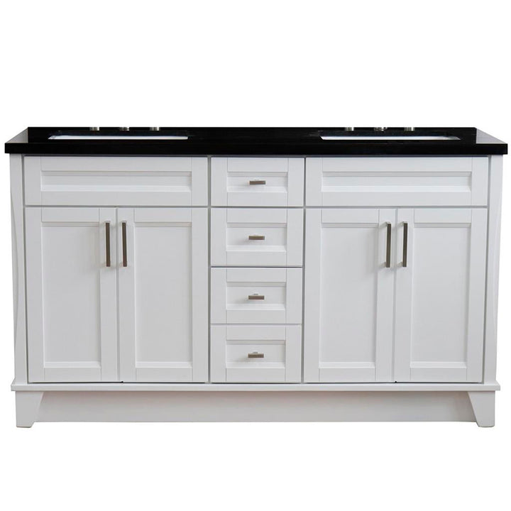 Bellaterra Terni 61" Double Vanity, White, Black Galaxy Granite Top/Rectangle Sink