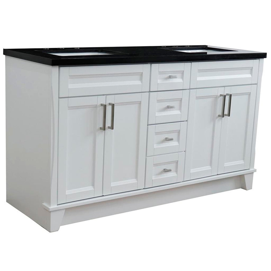 Bellaterra Terni 61" Double Vanity, White, Black Galaxy Granite Top/Rectangle Sink