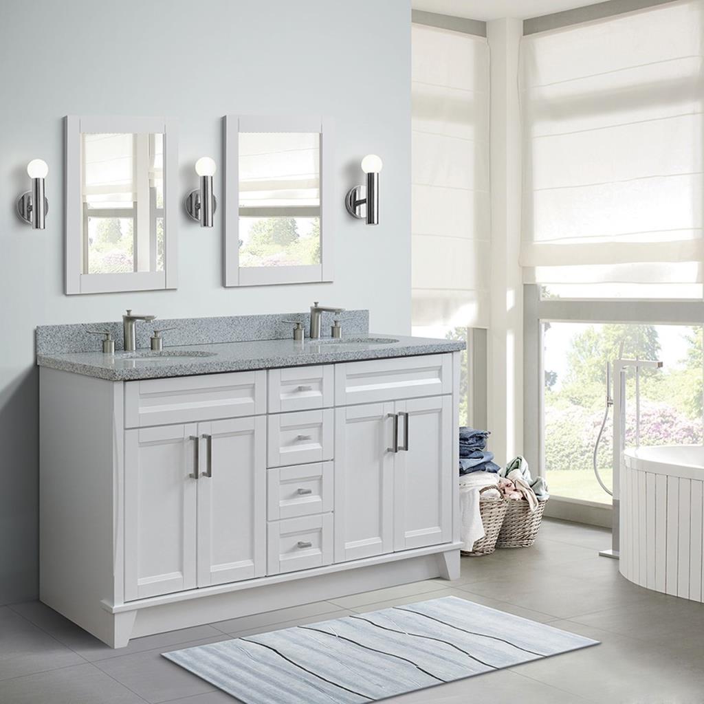 Bellaterra Terni 61" Double Vanity, White, Gray Granite Top/Oval Sink