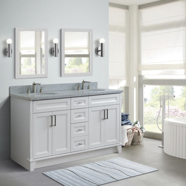 Bellaterra Terni 61" Double Vanity, White, Gray Granite Top/Oval Sink