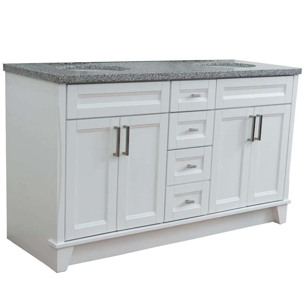 Bellaterra Terni 61" Double Vanity, White, Gray Granite Top/Oval Sink