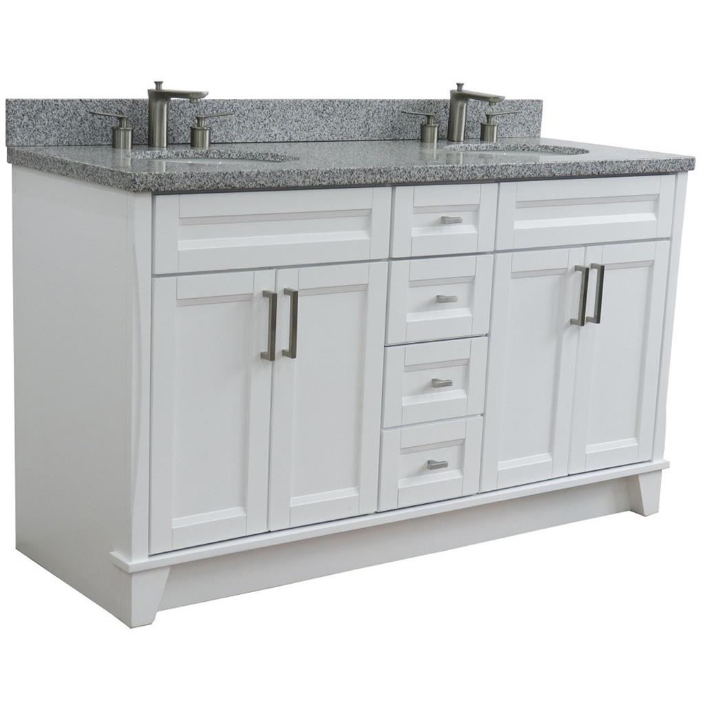 Bellaterra Terni 61" Double Vanity, White, Gray Granite Top/Oval Sink