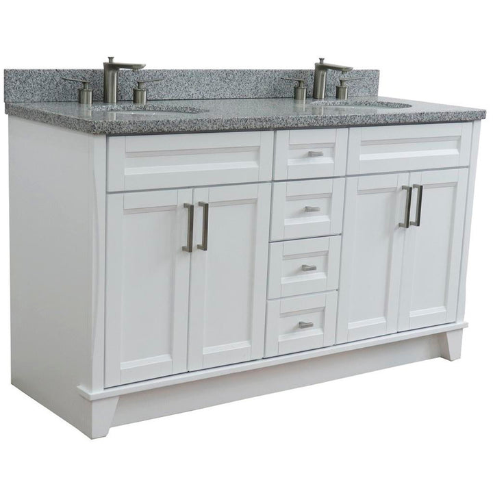 Bellaterra Terni 61" Double Vanity, White, Gray Granite Top/Oval Sink