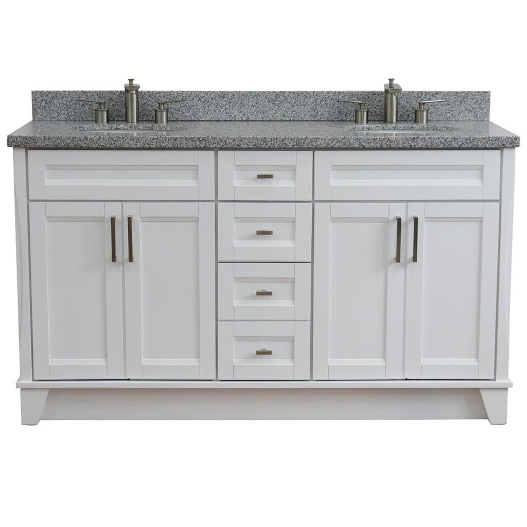 Bellaterra Terni 61" Double Vanity, White, Gray Granite Top/Oval Sink