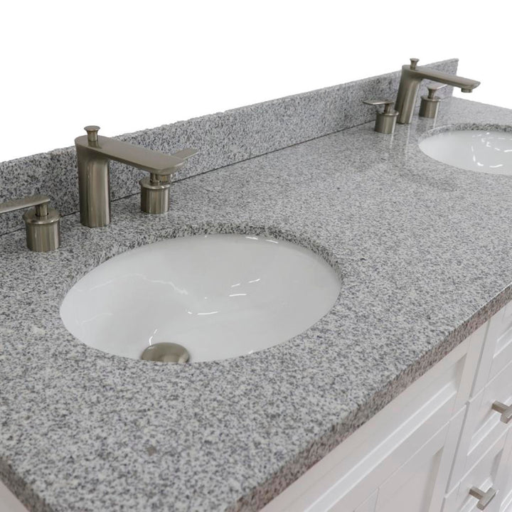 Bellaterra Terni 61" Double Vanity, White, Gray Granite Top/Oval Sink