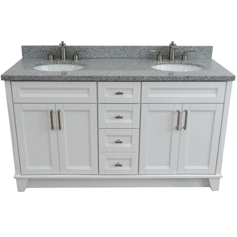 Bellaterra Terni 61" Double Vanity, White, Gray Granite Top/Oval Sink