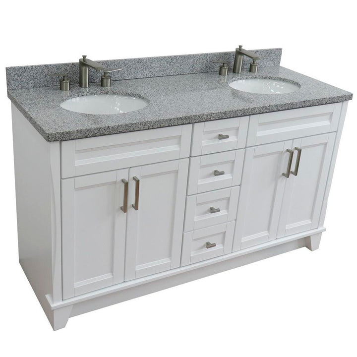 Bellaterra Terni 61" Double Vanity, White, Gray Granite Top/Oval Sink