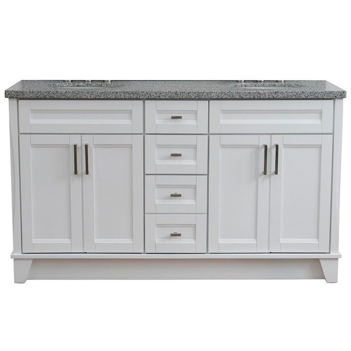 Bellaterra Terni 61" Double Vanity, White, Gray Granite Top/Oval Sink