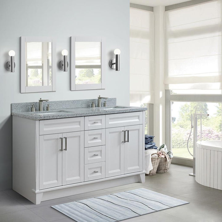 Bellaterra Terni 61" Double Vanity, White, Gray Granite Top/Rectangle Sink