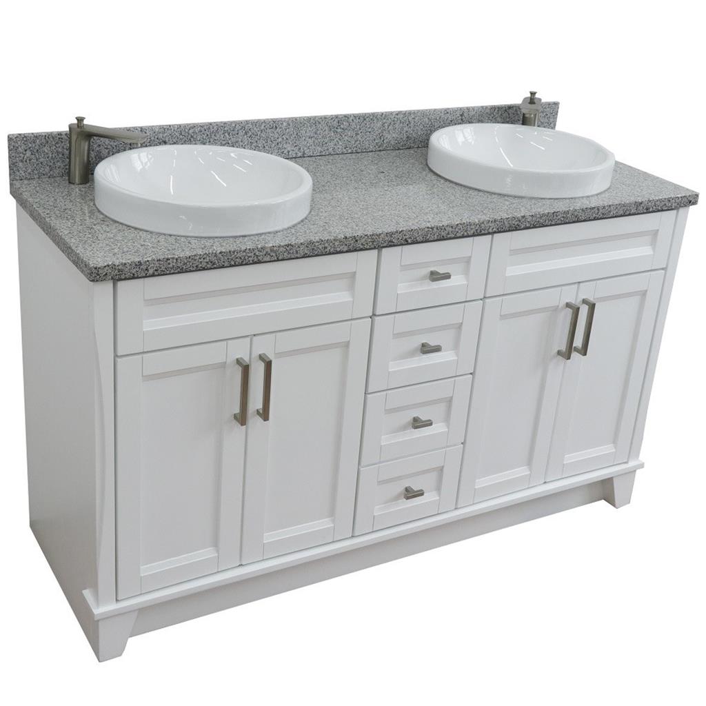 Bellaterra Terni 61" Double Vanity, White, Gray Granite Top/Round Sink