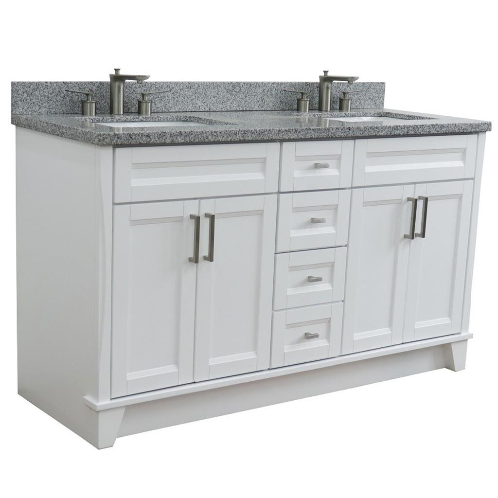 Bellaterra Terni 61" Double Vanity, White, Gray Granite Top/Rectangle Sink