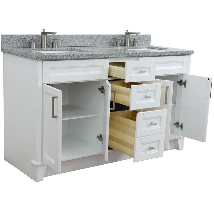 Bellaterra Terni 61" Double Vanity, White, Gray Granite Top/Rectangle Sink