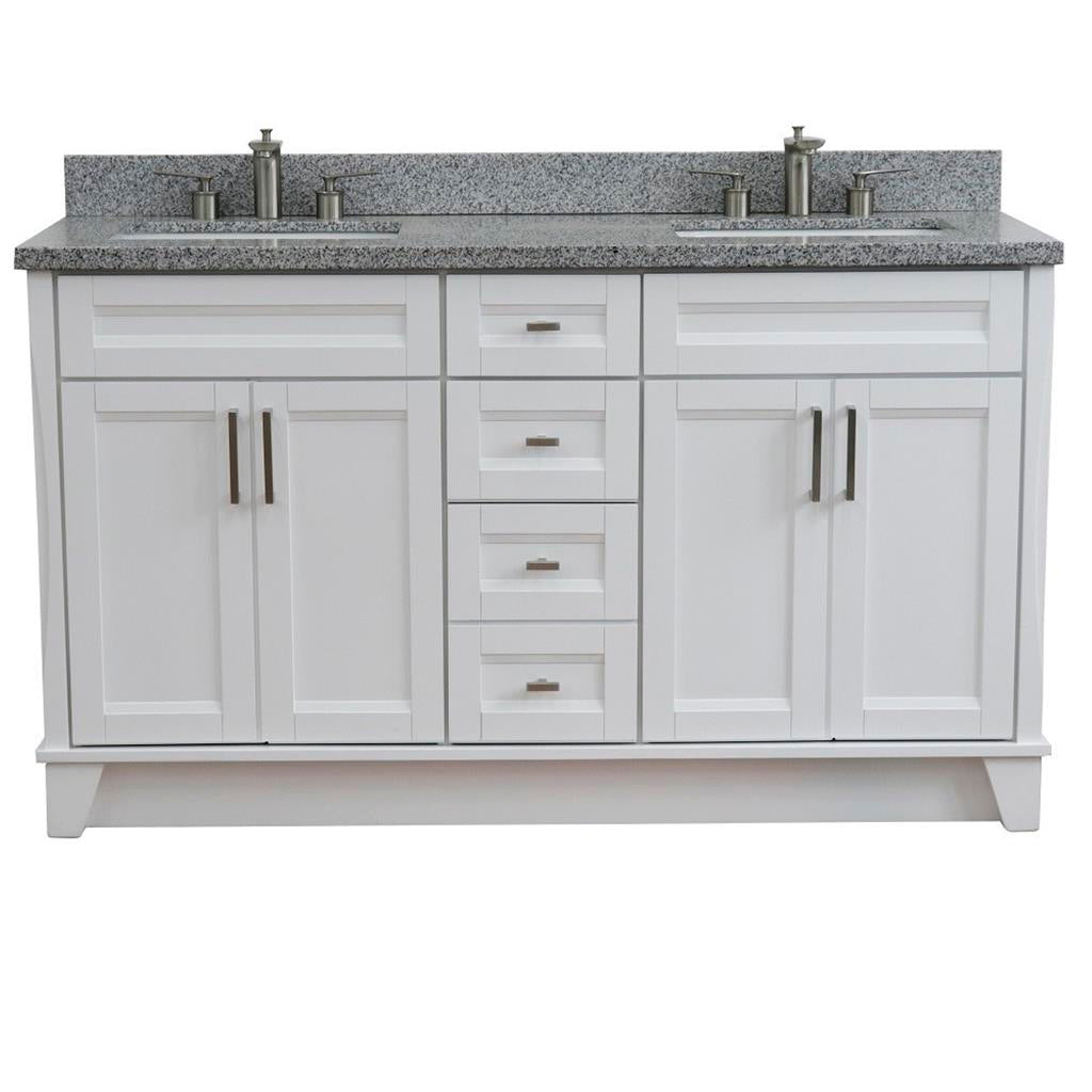 Bellaterra Terni 61" Double Vanity, White, Gray Granite Top/Rectangle Sink