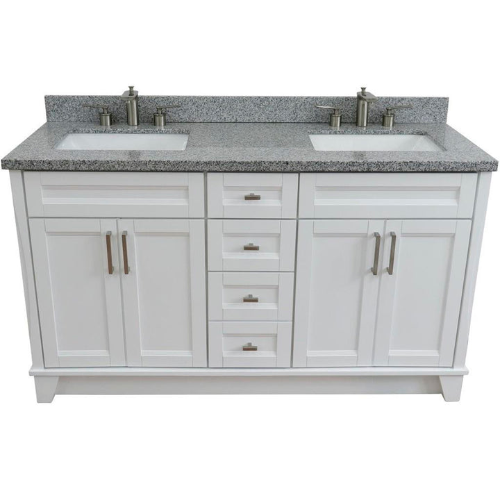 Bellaterra Terni 61" Double Vanity, White, Gray Granite Top/Rectangle Sink