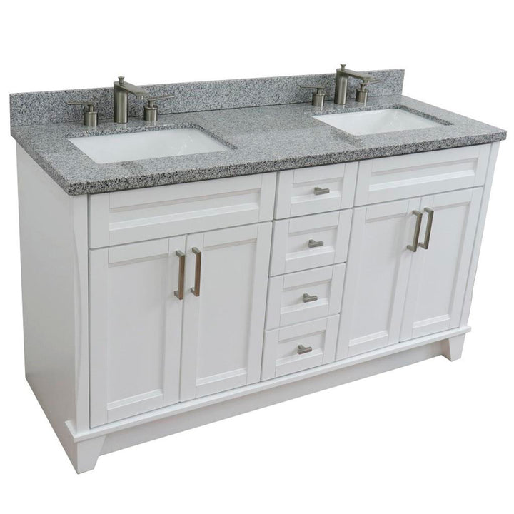 Bellaterra Terni 61" Double Vanity, White, Gray Granite Top/Rectangle Sink