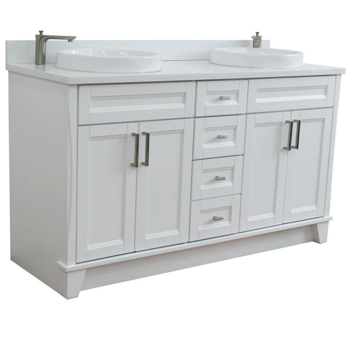 Bellaterra Terni 61" Double Vanity, White, White Quartz Top/Round Sink