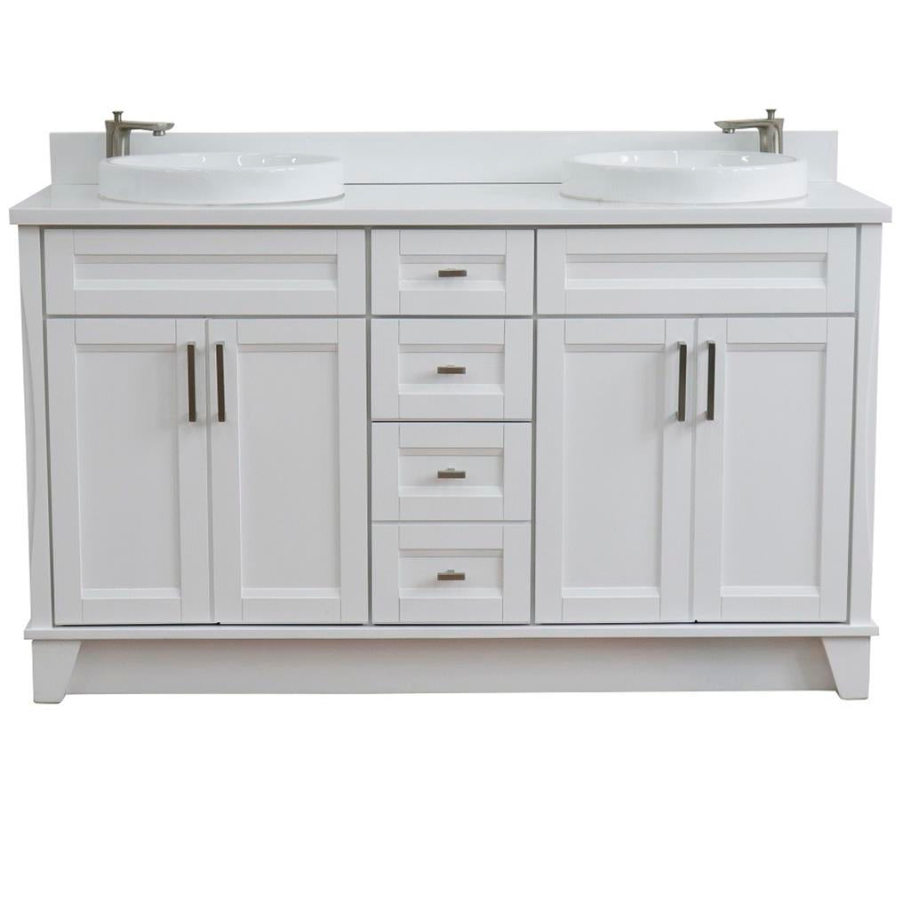 Bellaterra Terni 61" Double Vanity, White, White Quartz Top/Round Sink