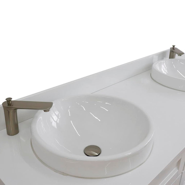 Bellaterra Terni 61" Double Vanity, White, White Quartz Top/Round Sink