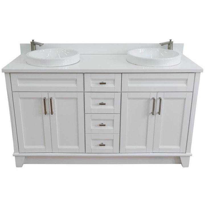 Bellaterra Terni 61" Double Vanity, White, White Quartz Top/Round Sink