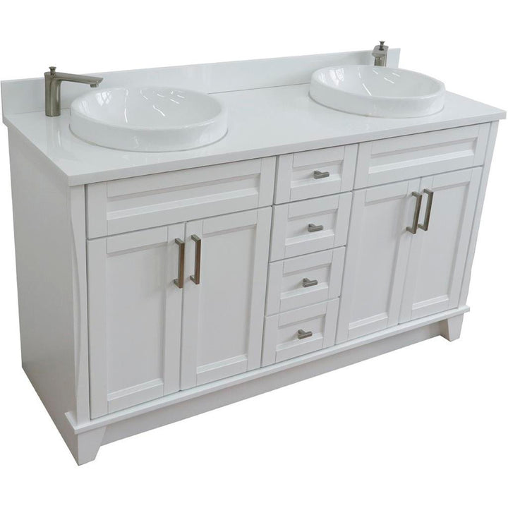 Bellaterra Terni 61" Double Vanity, White, White Quartz Top/Round Sink