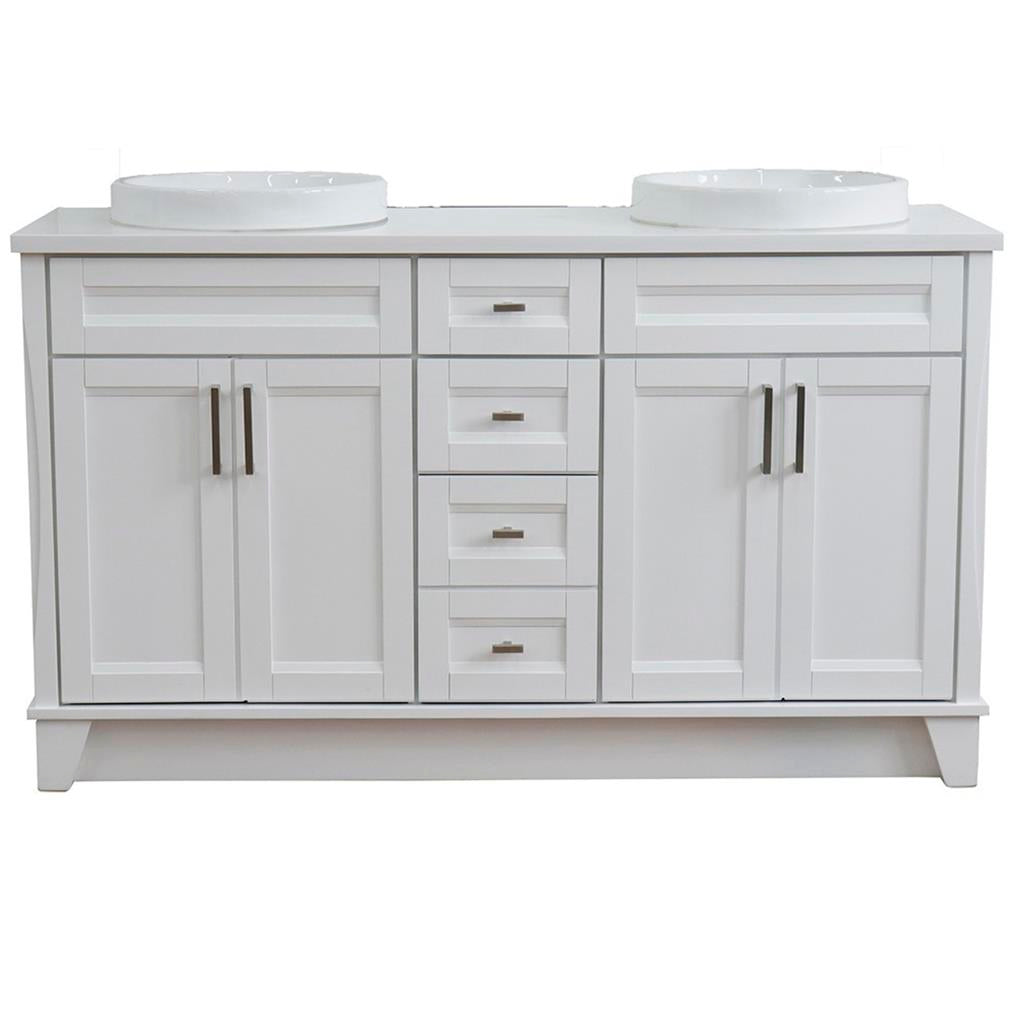 Bellaterra Terni 61" Double Vanity, White, White Quartz Top/Round Sink