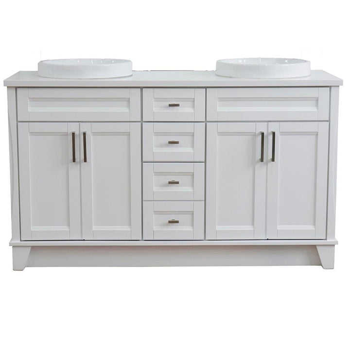 Bellaterra Terni 61" Double Vanity, White, White Quartz Top/Round Sink