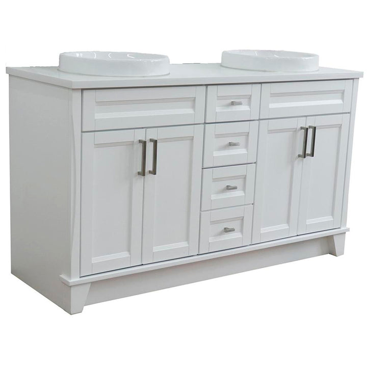 Bellaterra Terni 61" Double Vanity, White, White Quartz Top/Round Sink