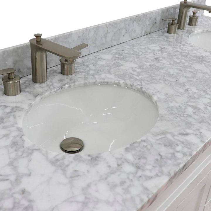 Bellaterra Terni 61" Double Vanity, White, White Carrara Marble Top/Oval Sink