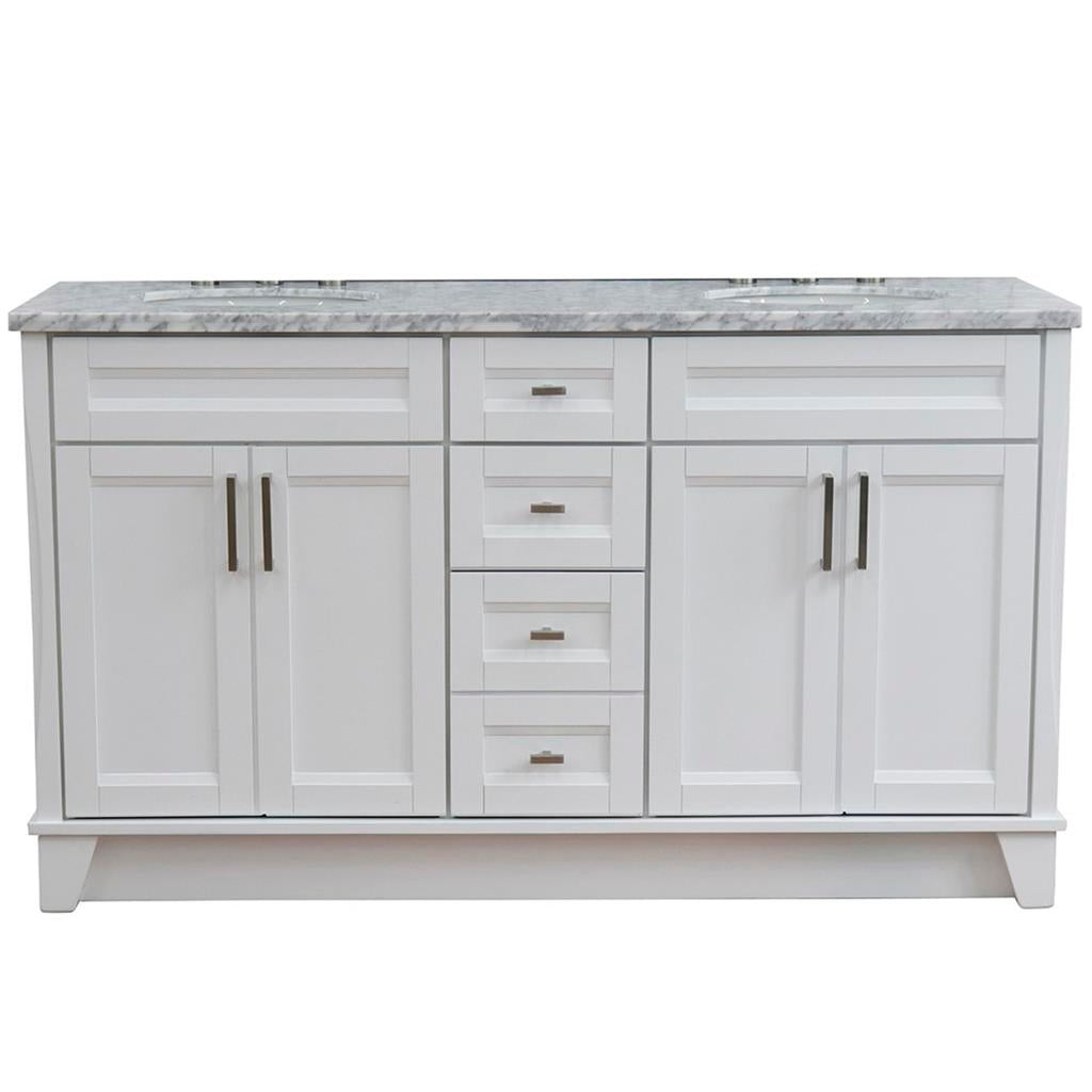 Bellaterra Terni 61" Double Vanity, White, White Carrara Marble Top/Oval Sink