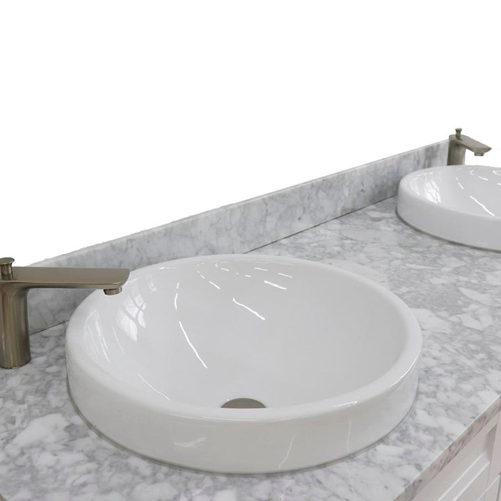 Bellaterra Terni 61" Double Vanity, White, White Carrara Marble Top/Round Sink