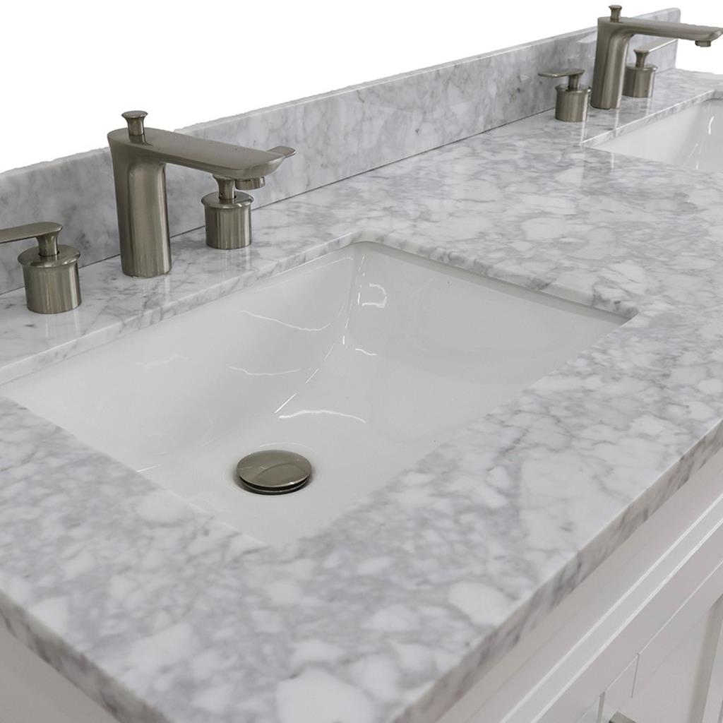 Bellaterra Terni 61" Double Vanity, White, White Carrara Marble Top/Rectangle Sink