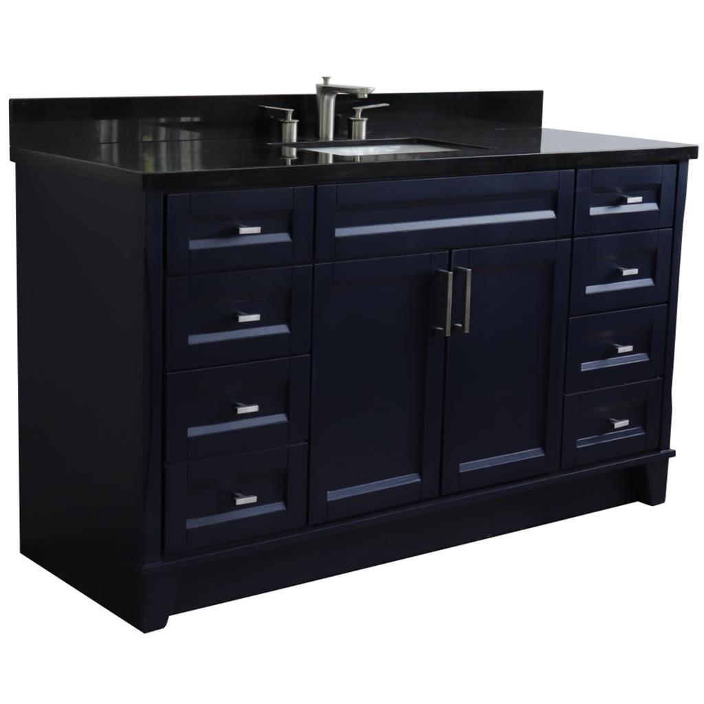 Bellaterra Terni 61" Single Vanity, Blue, Black Galaxy Granite Top/Rectangle Sink