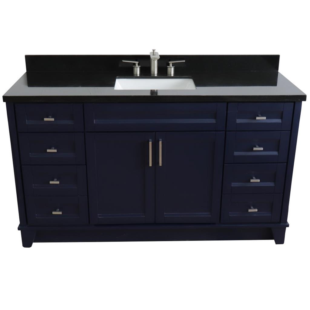 Bellaterra Terni 61" Single Vanity, Blue, Black Galaxy Granite Top/Rectangle Sink