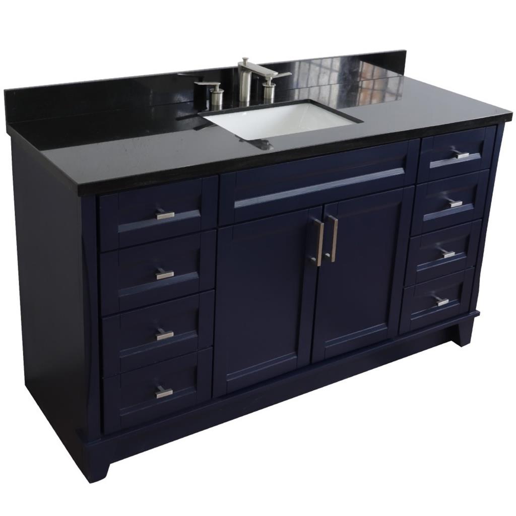 Bellaterra Terni 61" Single Vanity, Blue, Black Galaxy Granite Top/Rectangle Sink