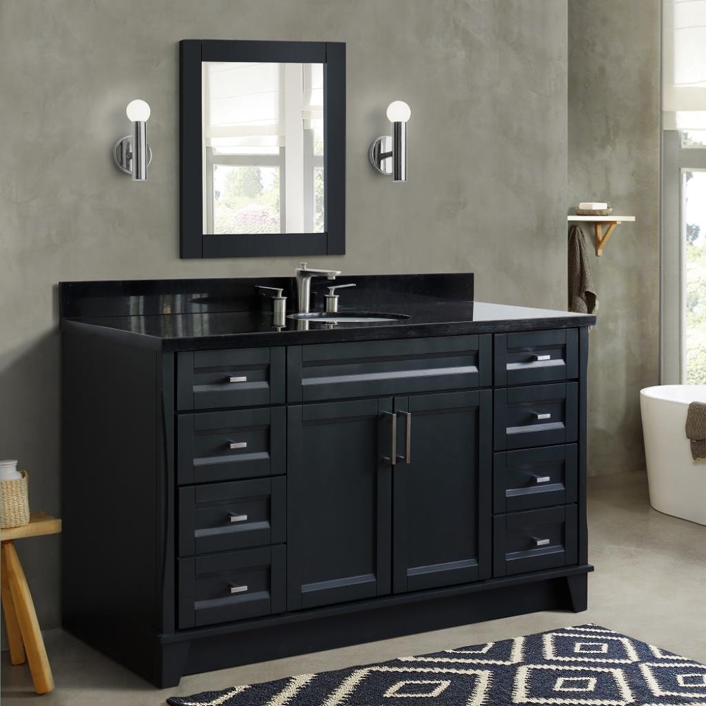 Bellaterra Terni 61" Single Vanity, Dark Gray, Black Galaxy Granite Top/Oval Sink