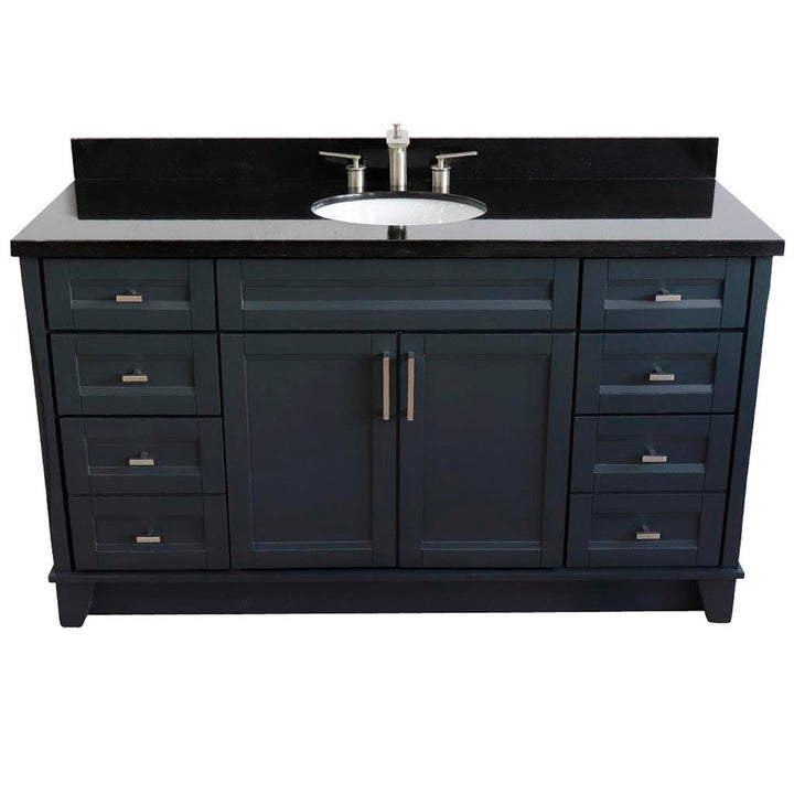 Bellaterra Terni 61" Single Vanity, Dark Gray, Black Galaxy Granite Top/Oval Sink