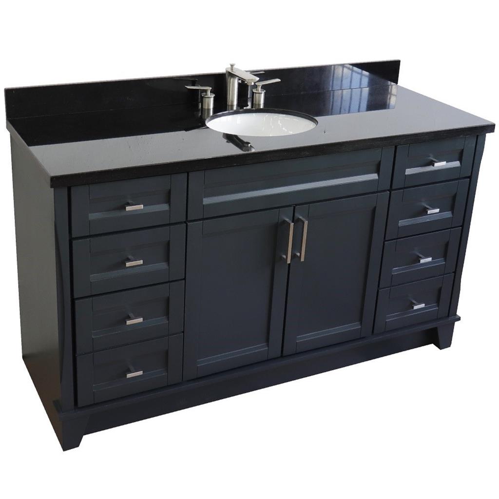 Bellaterra Terni 61" Single Vanity, Dark Gray, Black Galaxy Granite Top/Oval Sink