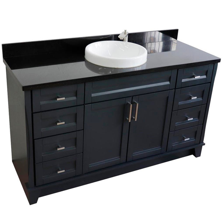 Bellaterra Terni 61" Single Vanity, Dark Gray, Black Galaxy Granite Top/Round Sink