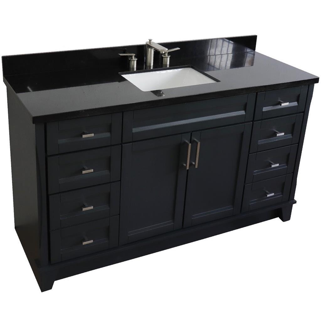 Bellaterra Terni 61" Single Vanity, Dark Gray, Black Galaxy Granite Top/Rectangle Sink