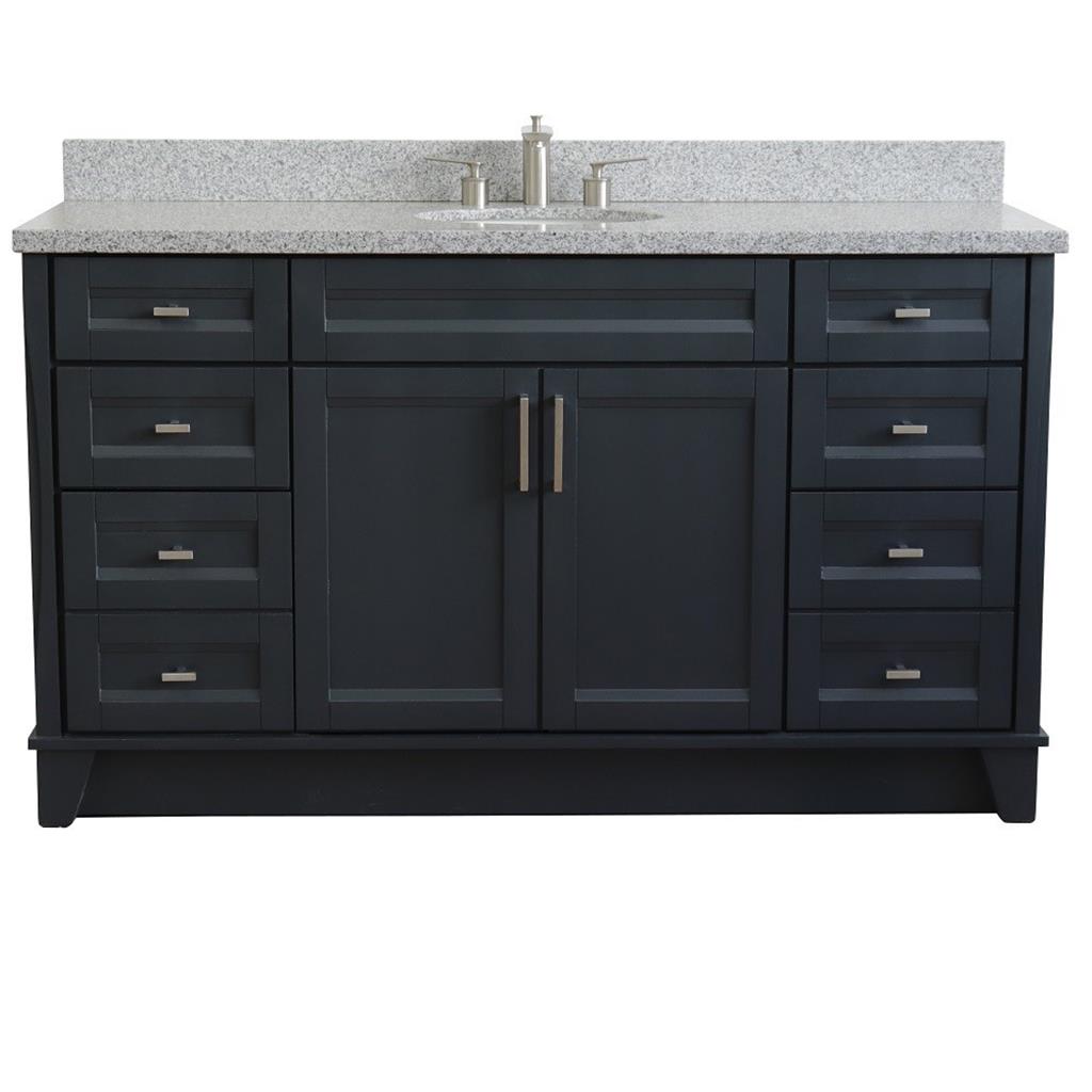 Bellaterra Terni 61" Single Vanity, Dark Gray, Gray Granite Top/Oval Sink