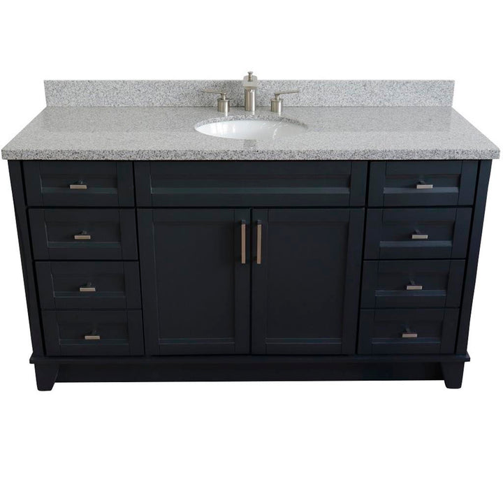 Bellaterra Terni 61" Single Vanity, Dark Gray, Gray Granite Top/Oval Sink