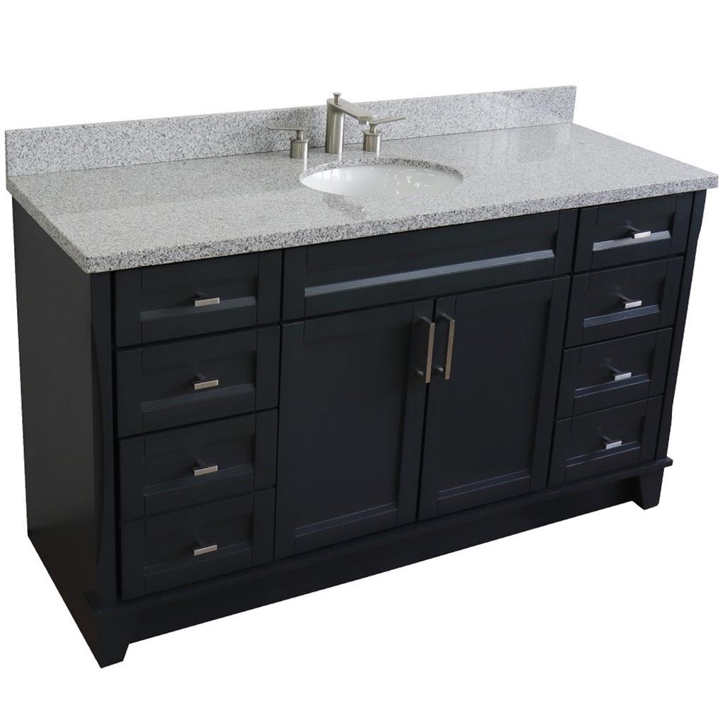 Bellaterra Terni 61" Single Vanity, Dark Gray, Gray Granite Top/Oval Sink