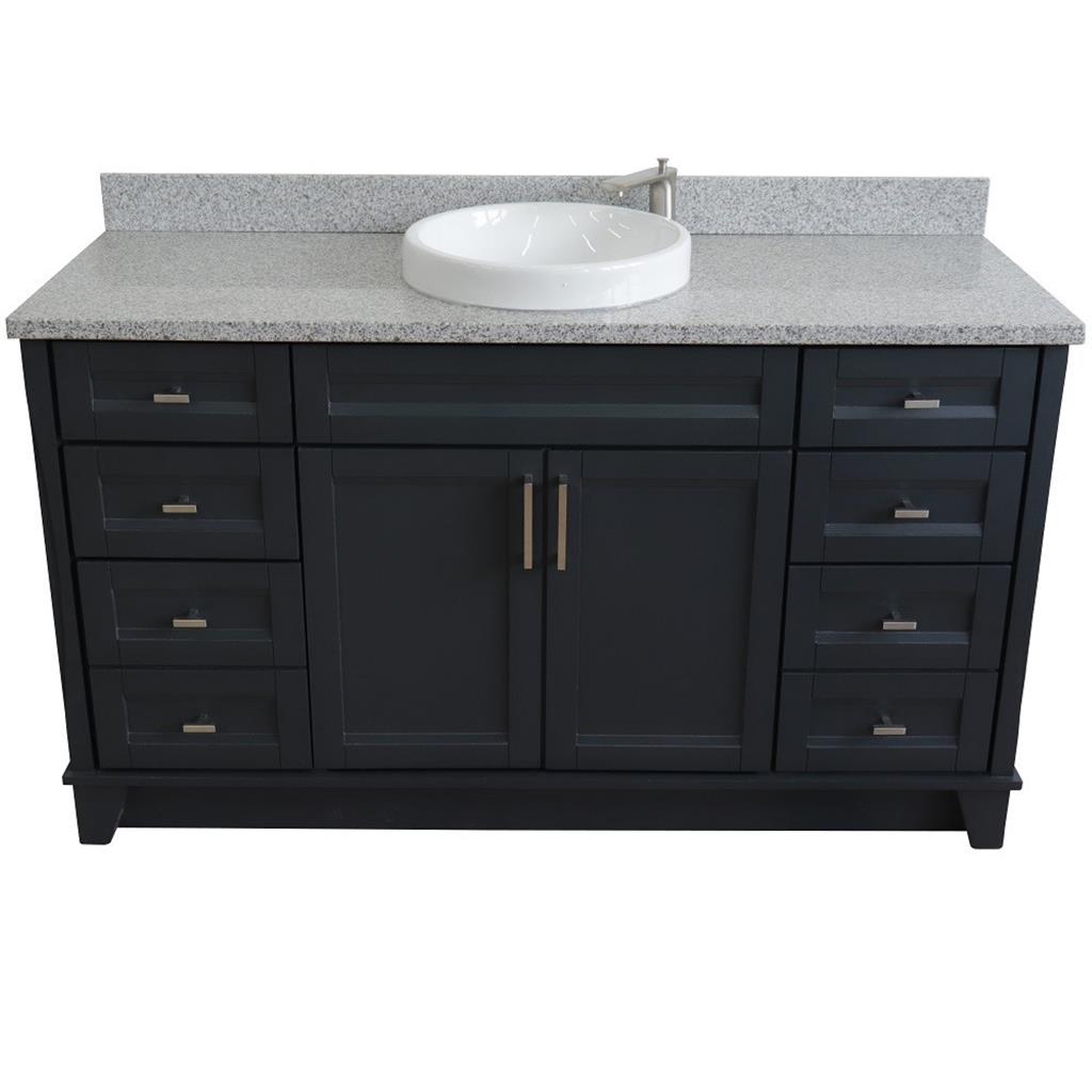 Bellaterra Terni 61" Single Vanity, Dark Gray, Gray Granite Top/Round Sink