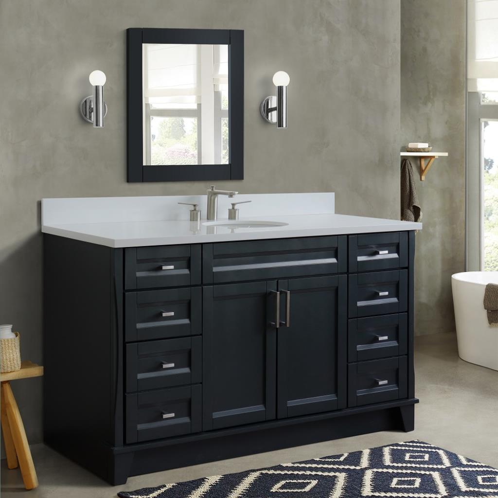 Bellaterra Terni 61" Single Vanity, Dark Gray, White Quartz Top/Oval Sink